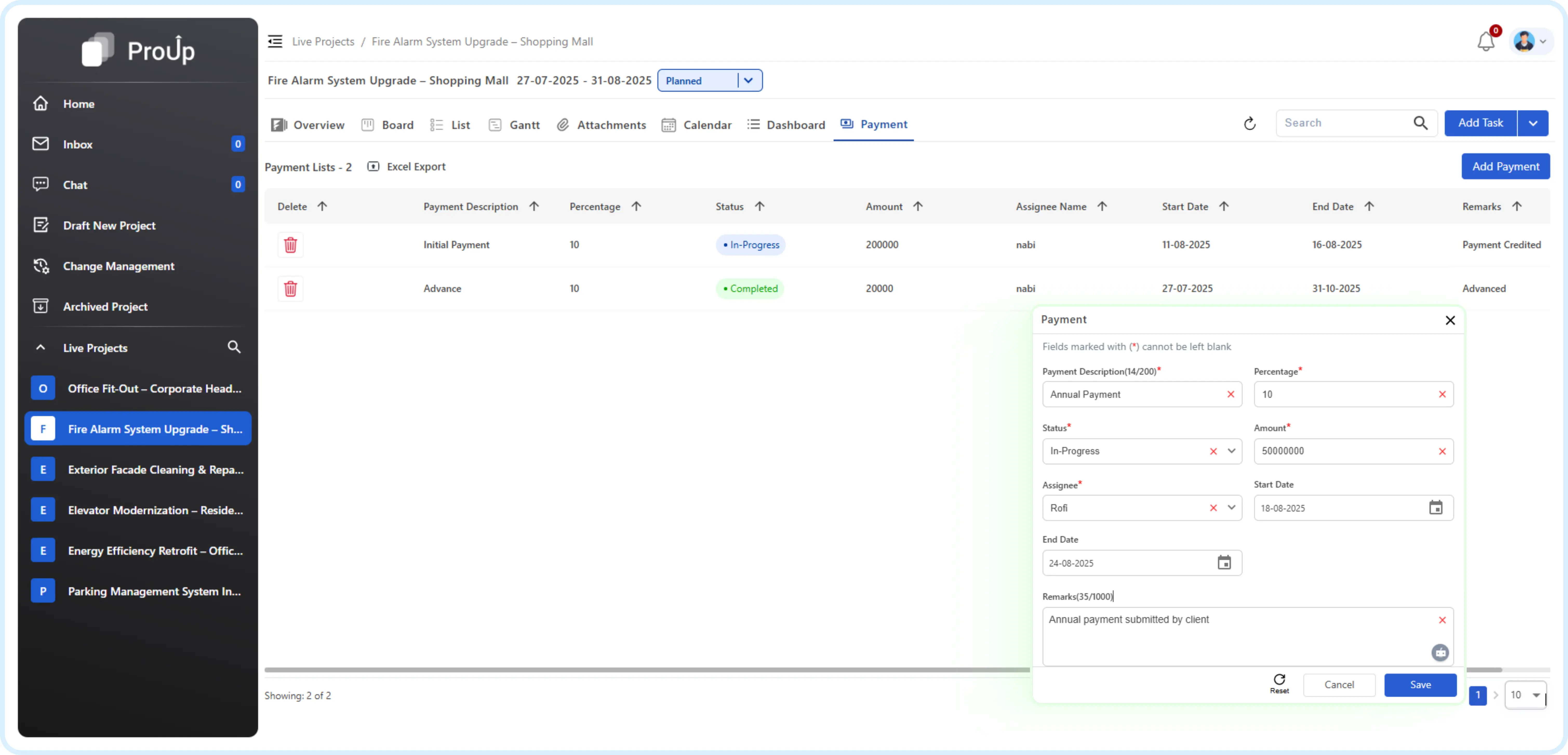 Project payment management with secure transaction tracking