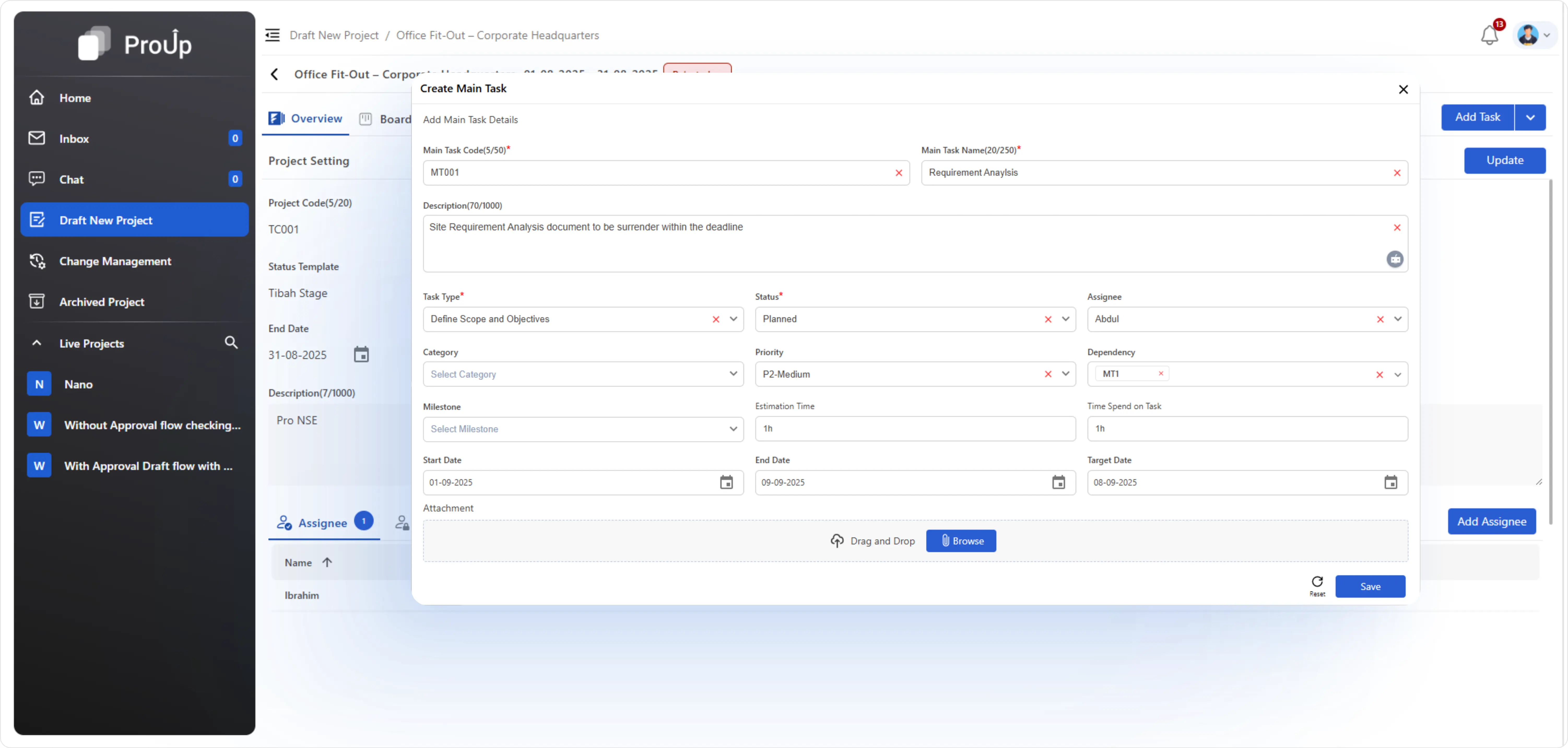 Task and milestone management with sub tasks and dependency tracking