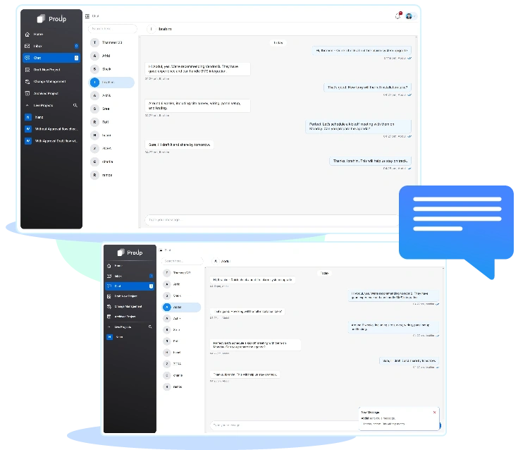 Team collaboration chat inside project management tool