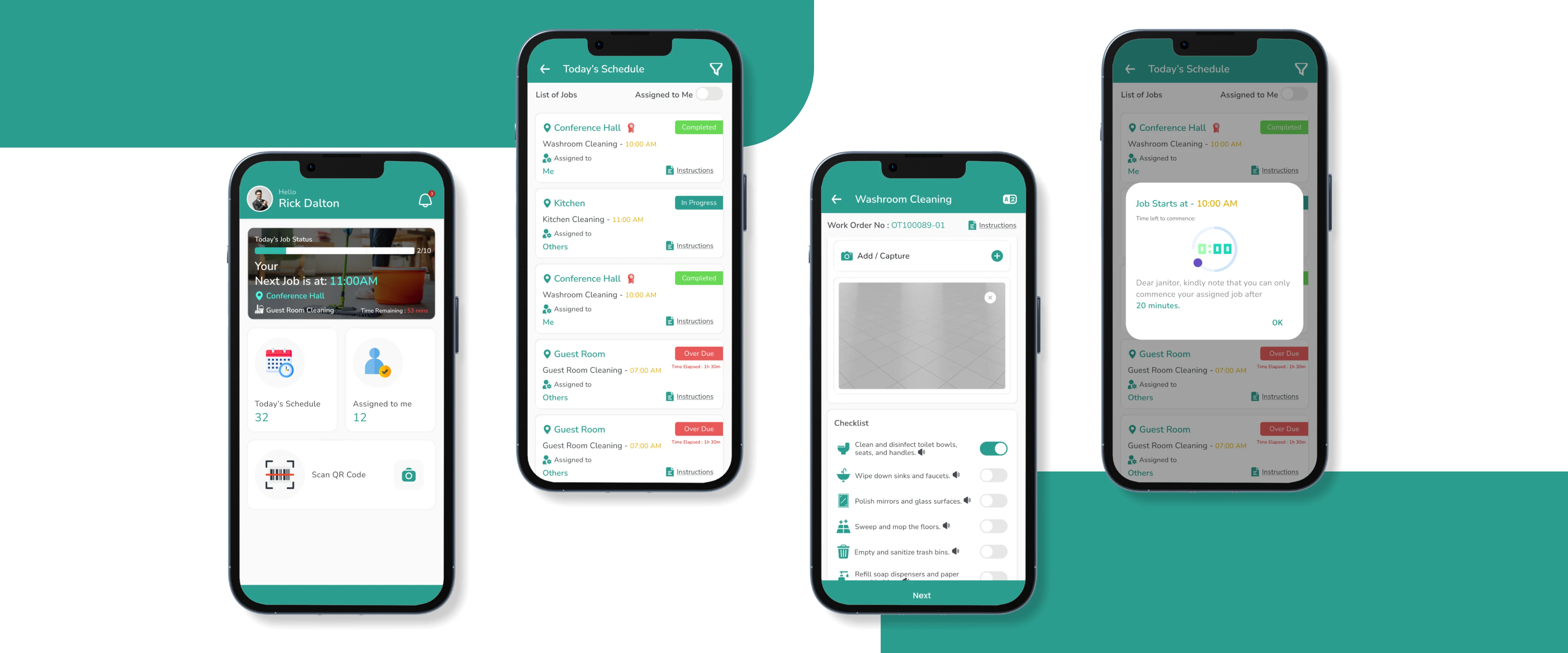 Housekeeping workflow dashboard for monitoring cleaning schedules, inspections and task completion